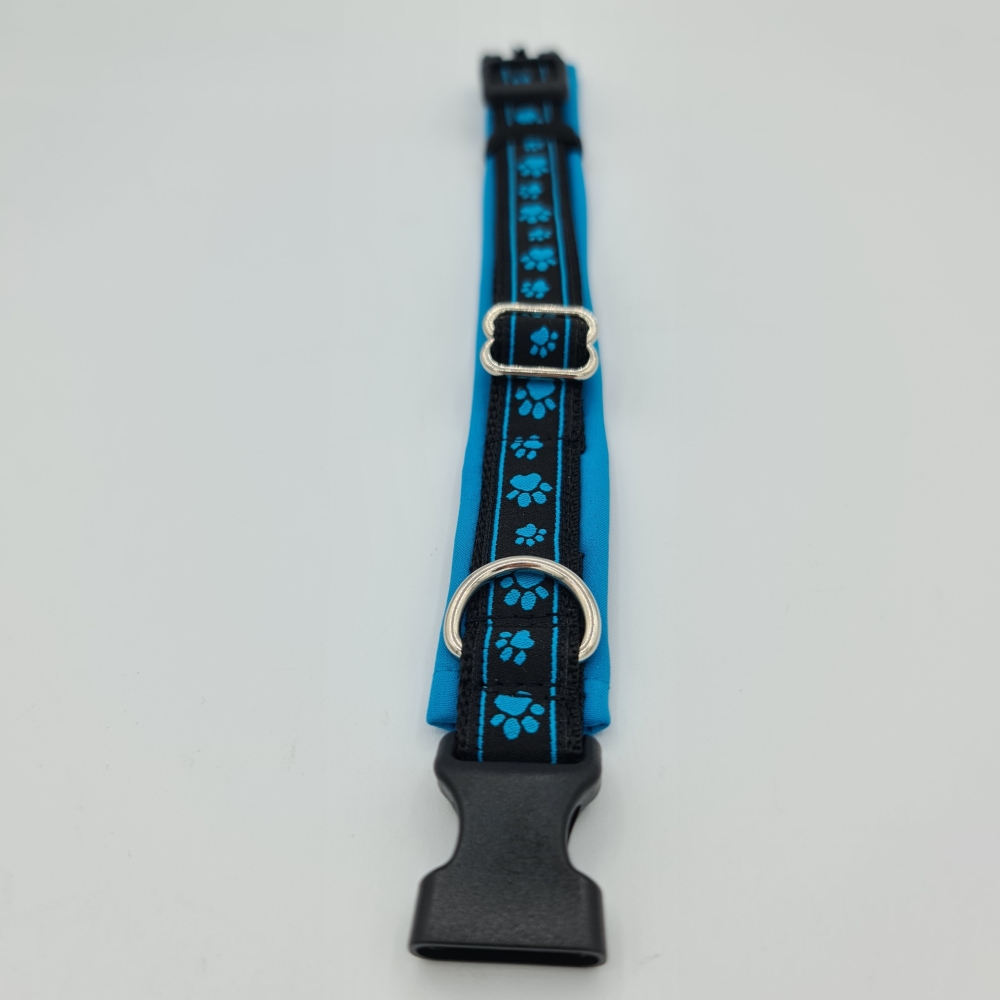 Halsband schwarz-blau mit Pfötchen, verstellbar & gepolstert